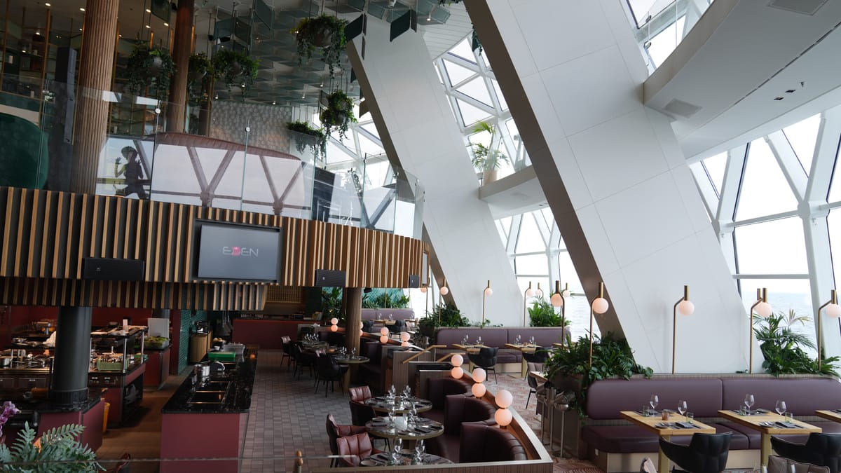 The Eden lounge on Celebrity Apex — a signature Edge-class venue.