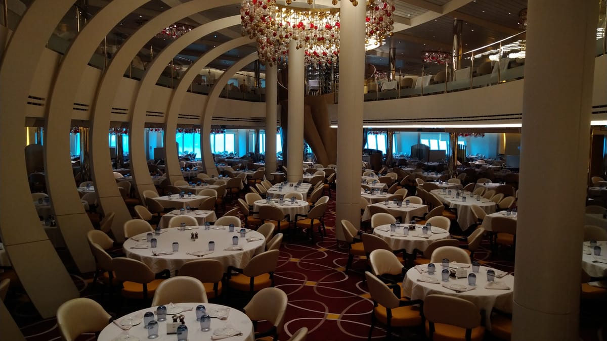 A Nieuw Statendam dining room — Holland America's traditional service style.