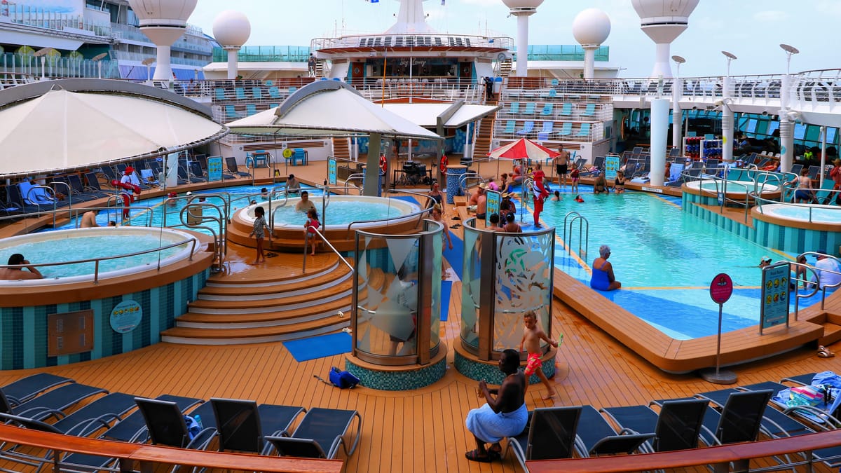 A Royal Caribbean pool deck — illustrative of the open-deck design Icon-class inherits.