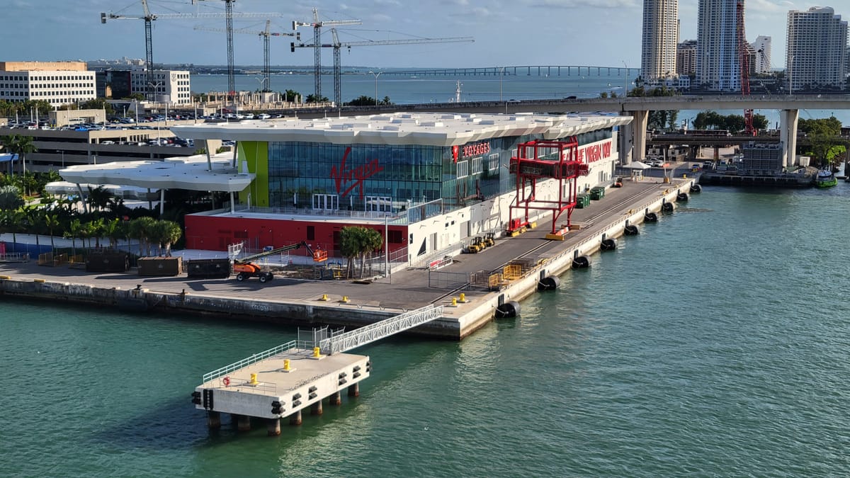 Virgin Voyages' Terminal V at PortMiami — the line's purpose-built embarkation space.