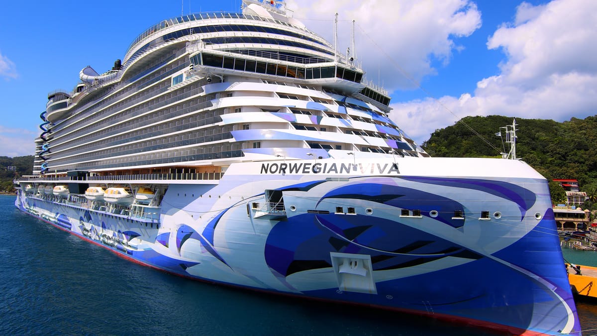 Norwegian Viva in port — Mediterranean and Caribbean itineraries are the Prima-class's home turf.