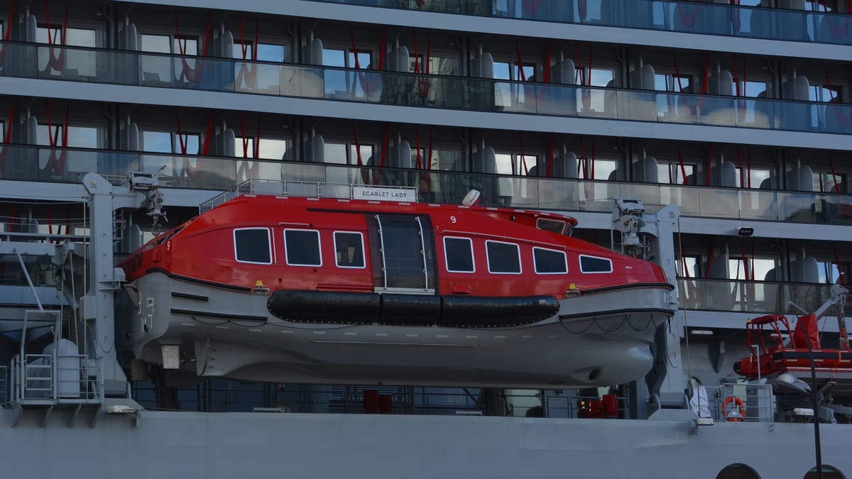 Scarlet Lady detail — the bright-red livery is part of Virgin's brand identity.